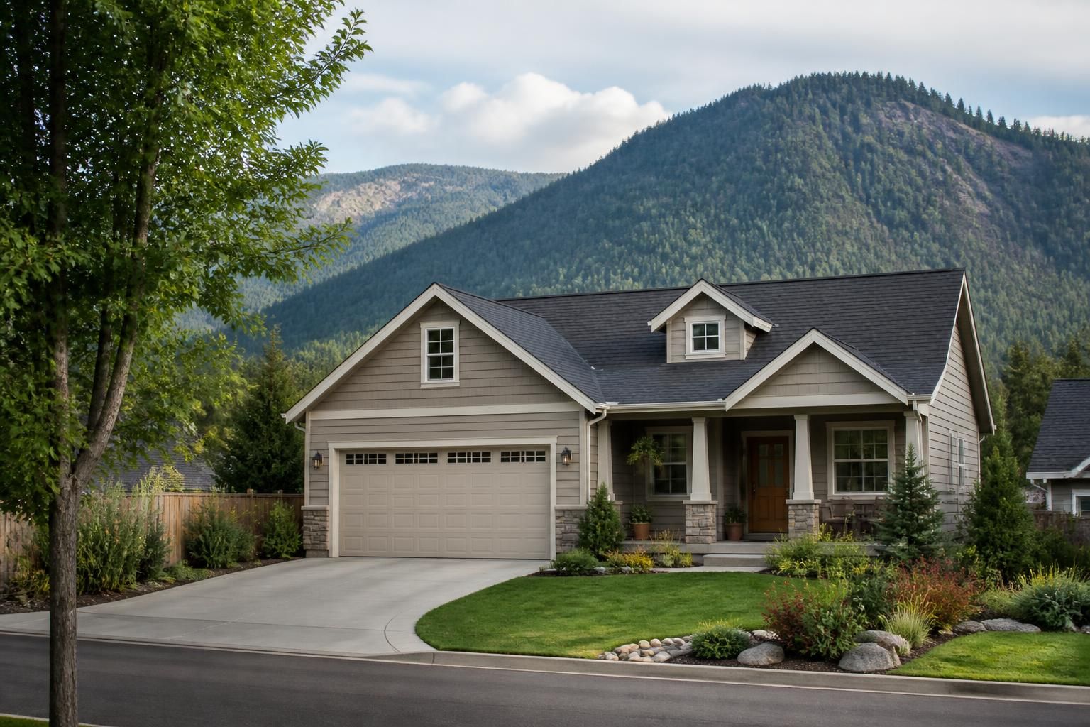 Butte Falls home exterior with mountain-town scenery.