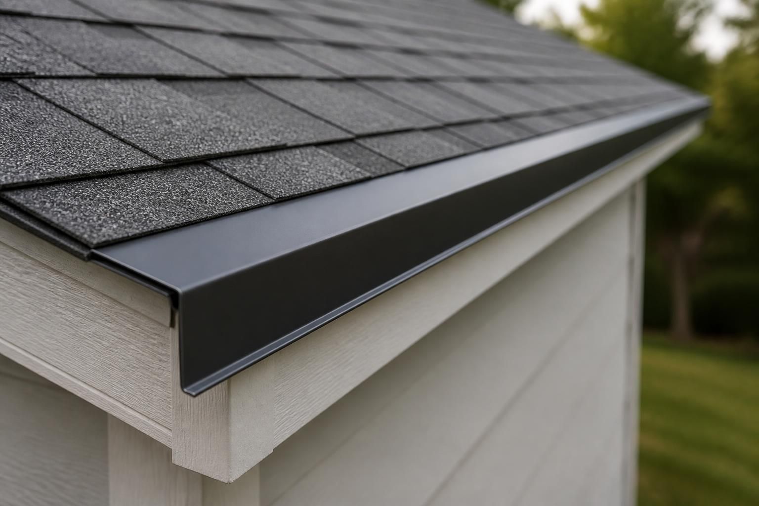Clean drip edge installed along the roof perimeter.