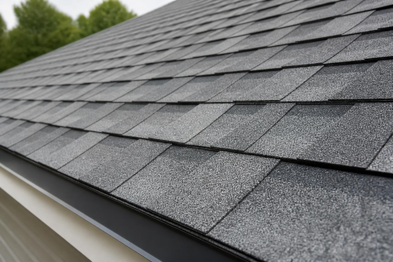 New roofing shingles installed in neat rows.