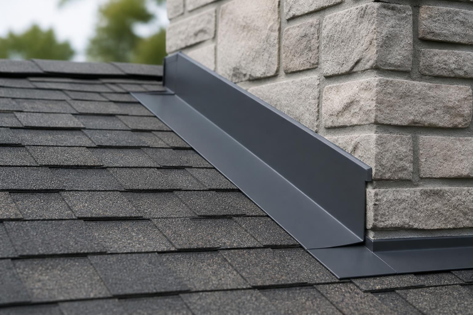 New flashing installed around a roof intersection.