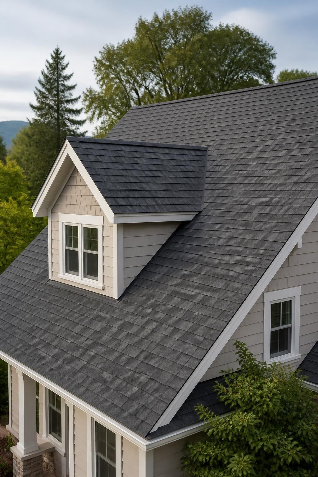 Finished residential roof installation with soft natural light.