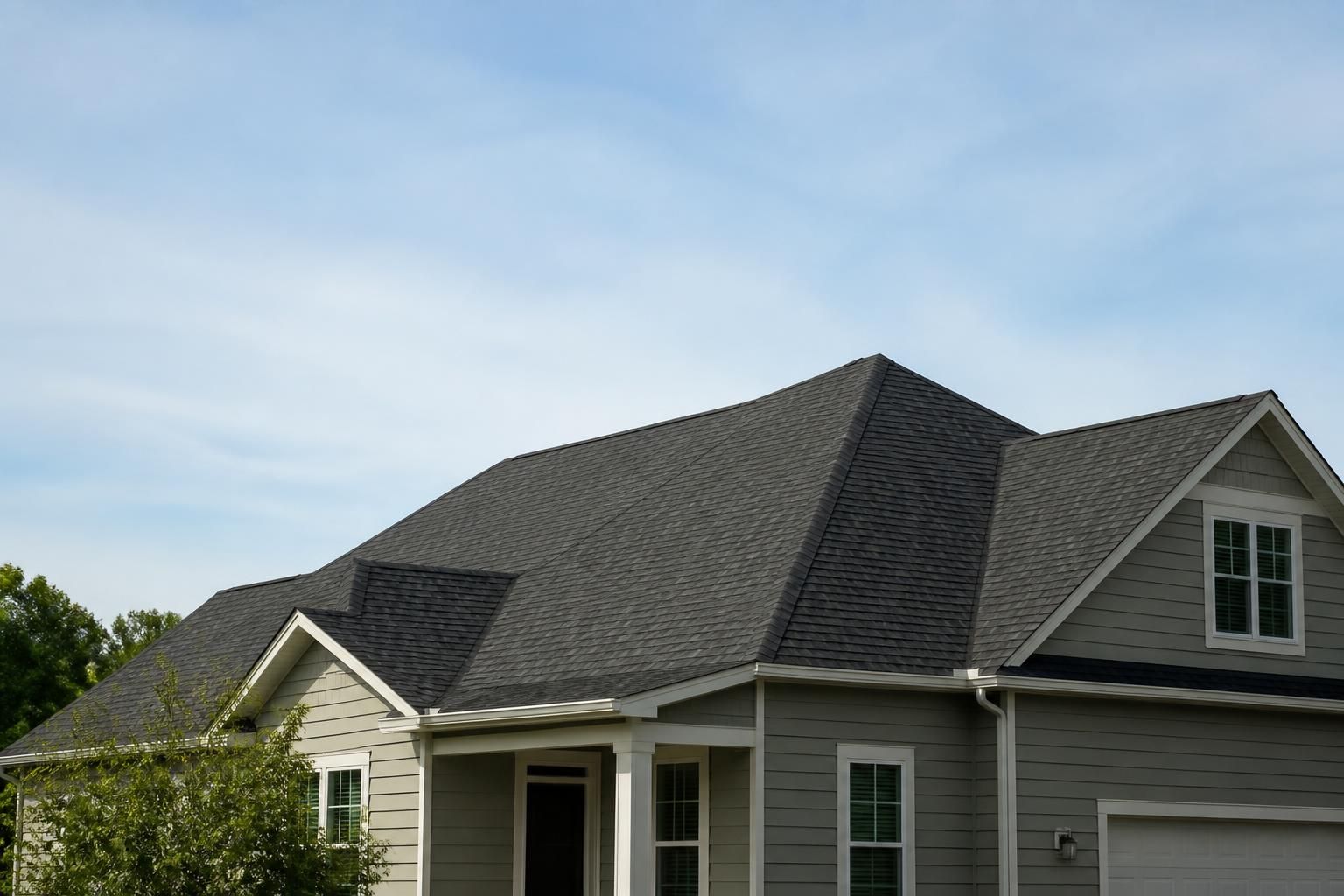 Finished roof replacement with open space for website text.