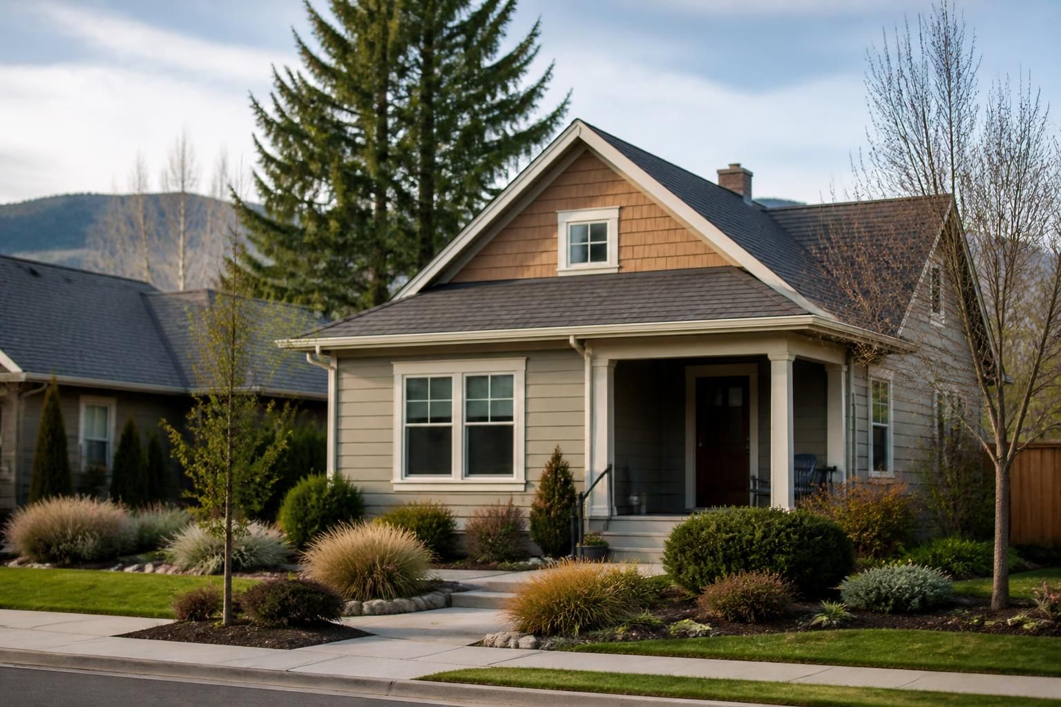 Talent neighborhood home with a clean roofline and muted greenery.